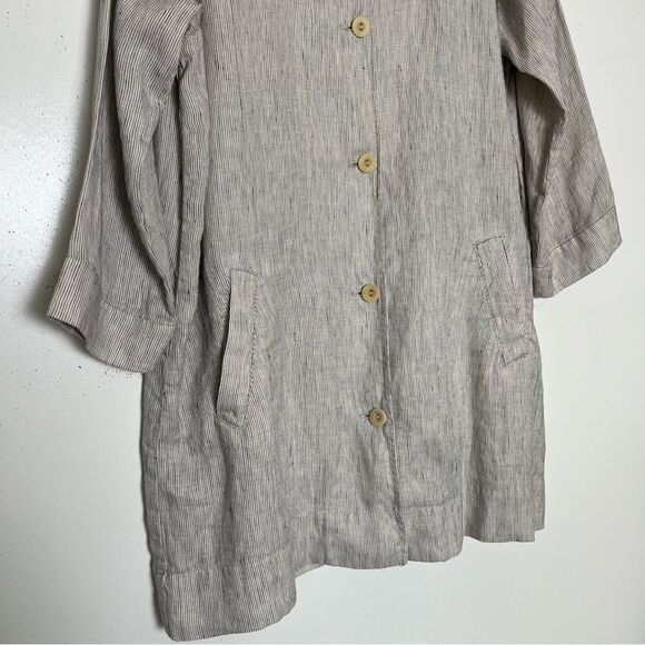 Eileen Fisher 100% Organic Linen Slub Pinstriped Long Sleeve Jacket Petite Large - Picture 5 of 11